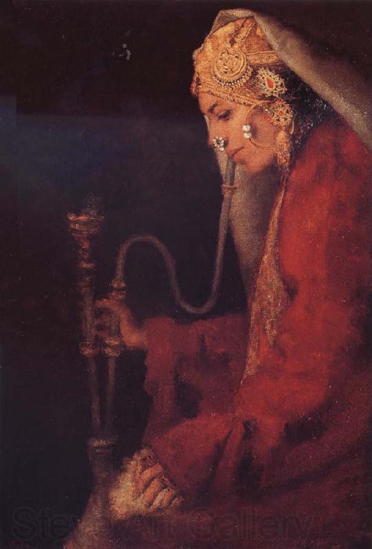 Mortimer Menpes A Kashmiri Nautch Girl with a Hookah Norge oil painting art